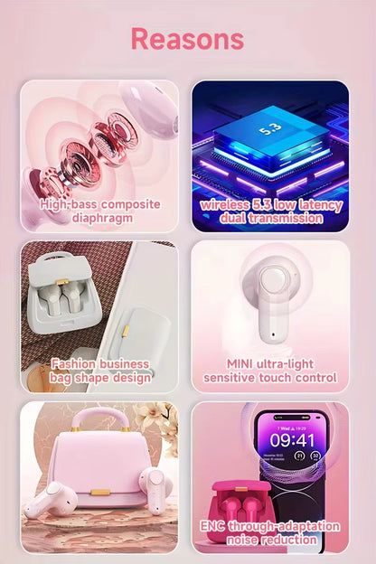 Fashion Girl Women Noise Cancelling Wireless Headset (White & Pink)